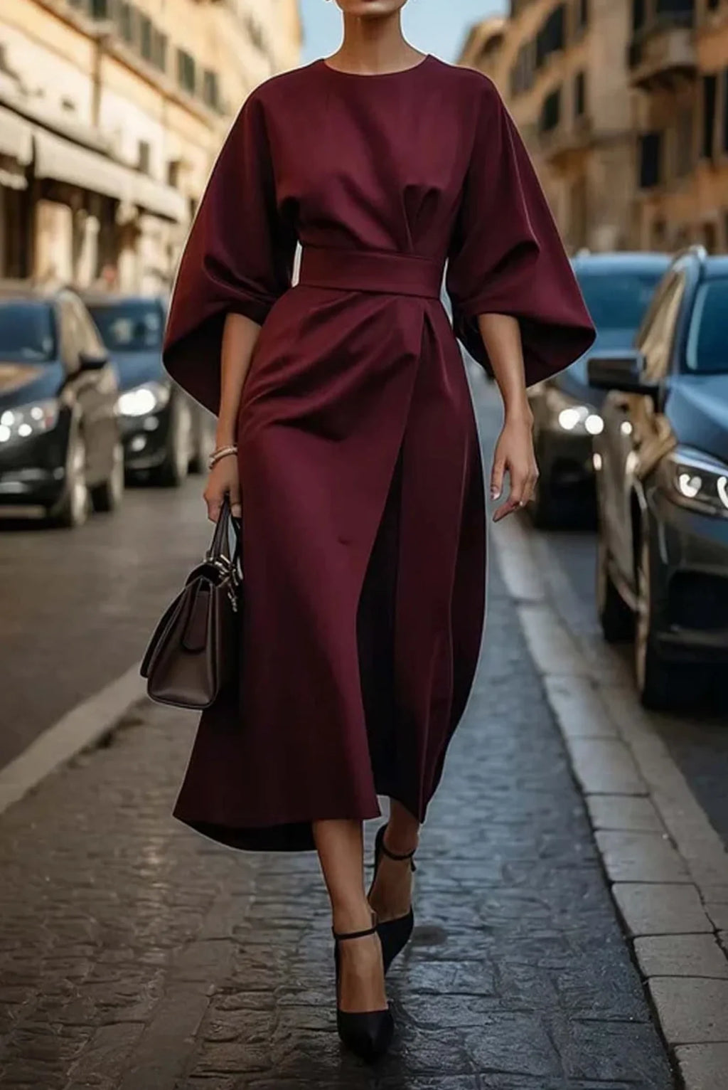 Women's Elegant Lantern Sleeve Dress