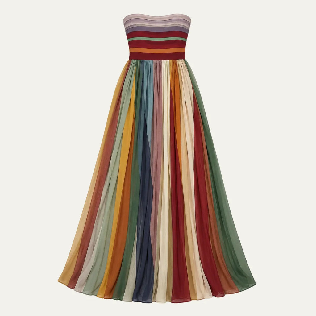 Women's Elegant Pleated Strapless Maxi Dress