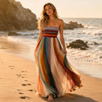 Women's Elegant Pleated Strapless Maxi Dress
