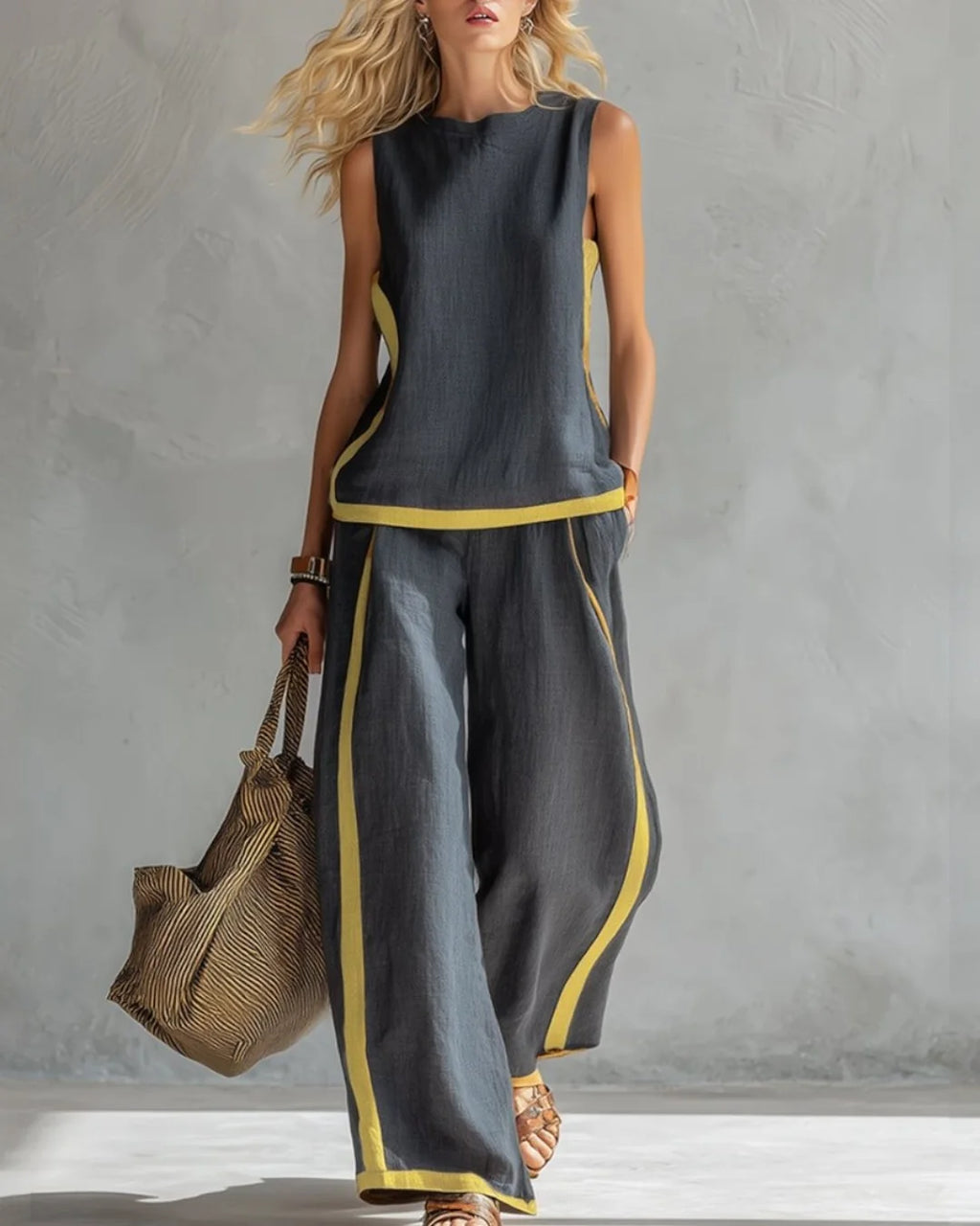 Women's Elegant Sleeveless Top and Wide Trouser Set
