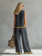 Women's Elegant Sleeveless Top and Wide Trouser Set