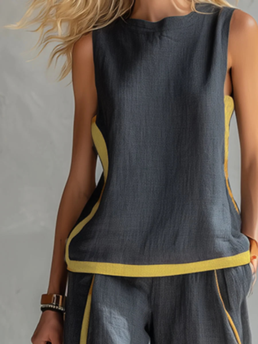 Women's Elegant Sleeveless Top and Wide Trouser Set