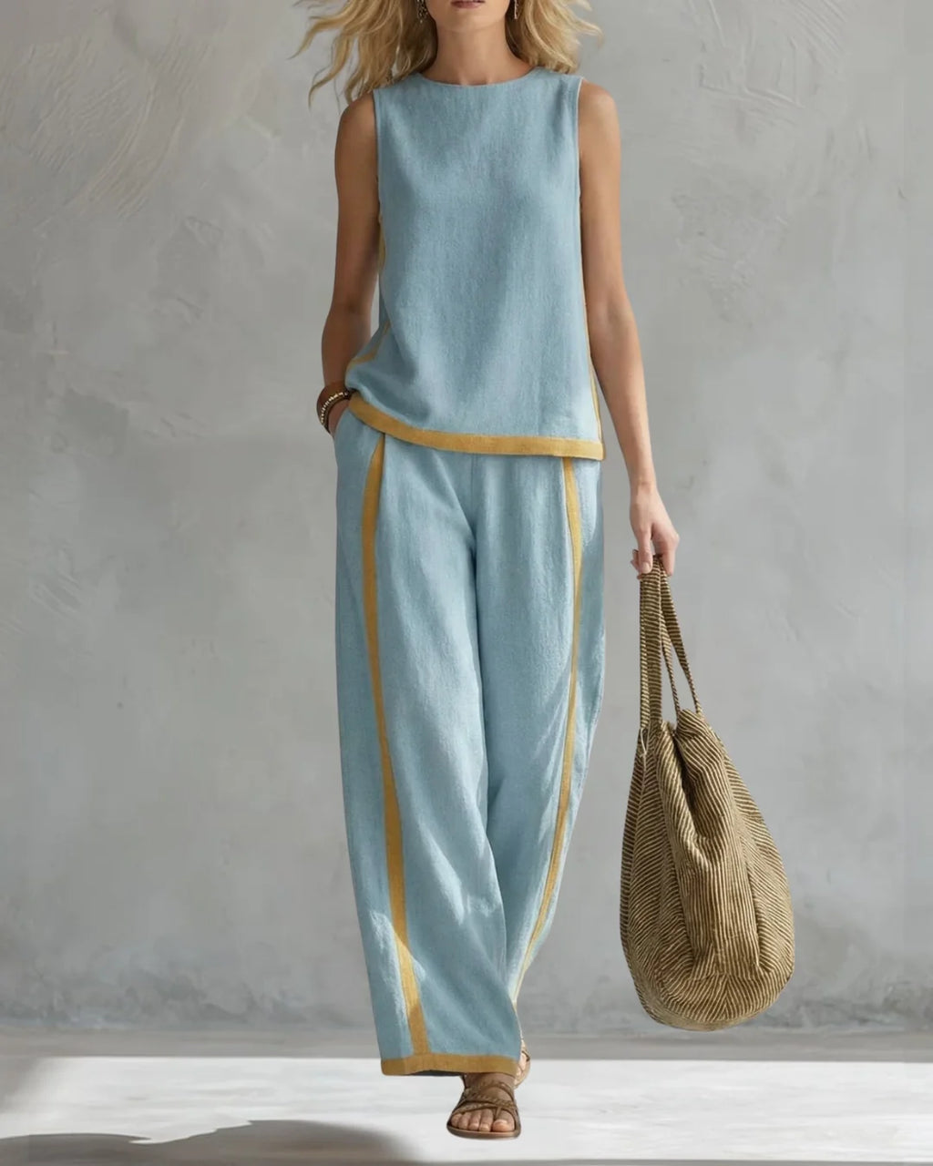 Women's Elegant Sleeveless Top and Wide Trouser Set