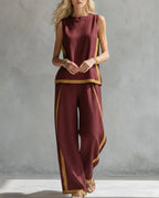 Women's Elegant Sleeveless Top and Wide Trouser Set