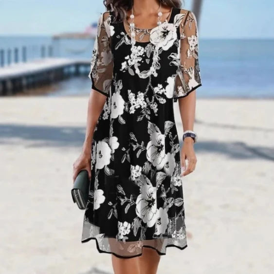 Women's Floral A-Line Midi Dress