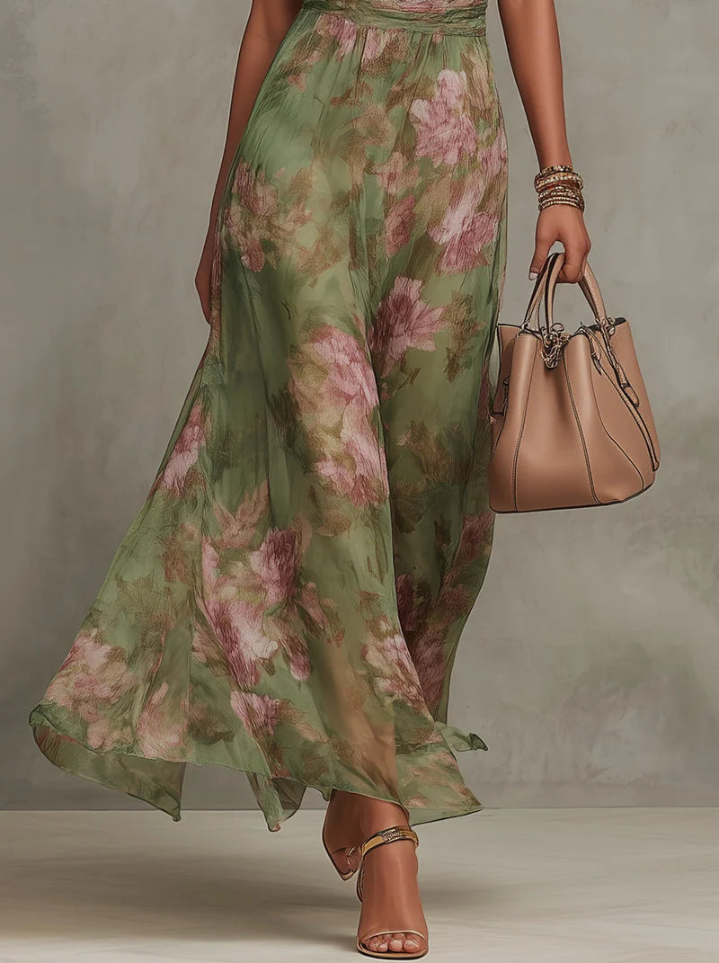 Women's Floral Print Halter Neck Chiffon Maxi Dress