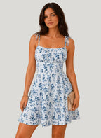 Women's Floral Tie Strap Fitted Summer Mini Dress