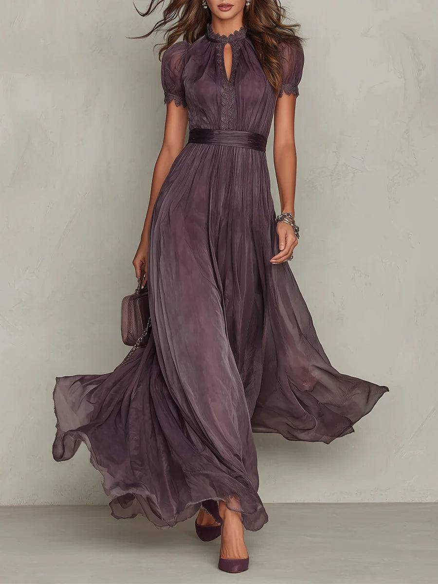 Women's Flowing Pleated High Neck Maxi Dress