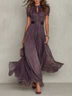 Women's Flowing Pleated High Neck Maxi Dress