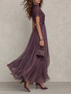 Women's Flowing Pleated High Neck Maxi Dress