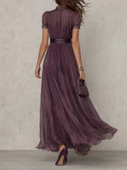 Women's Flowing Pleated High Neck Maxi Dress
