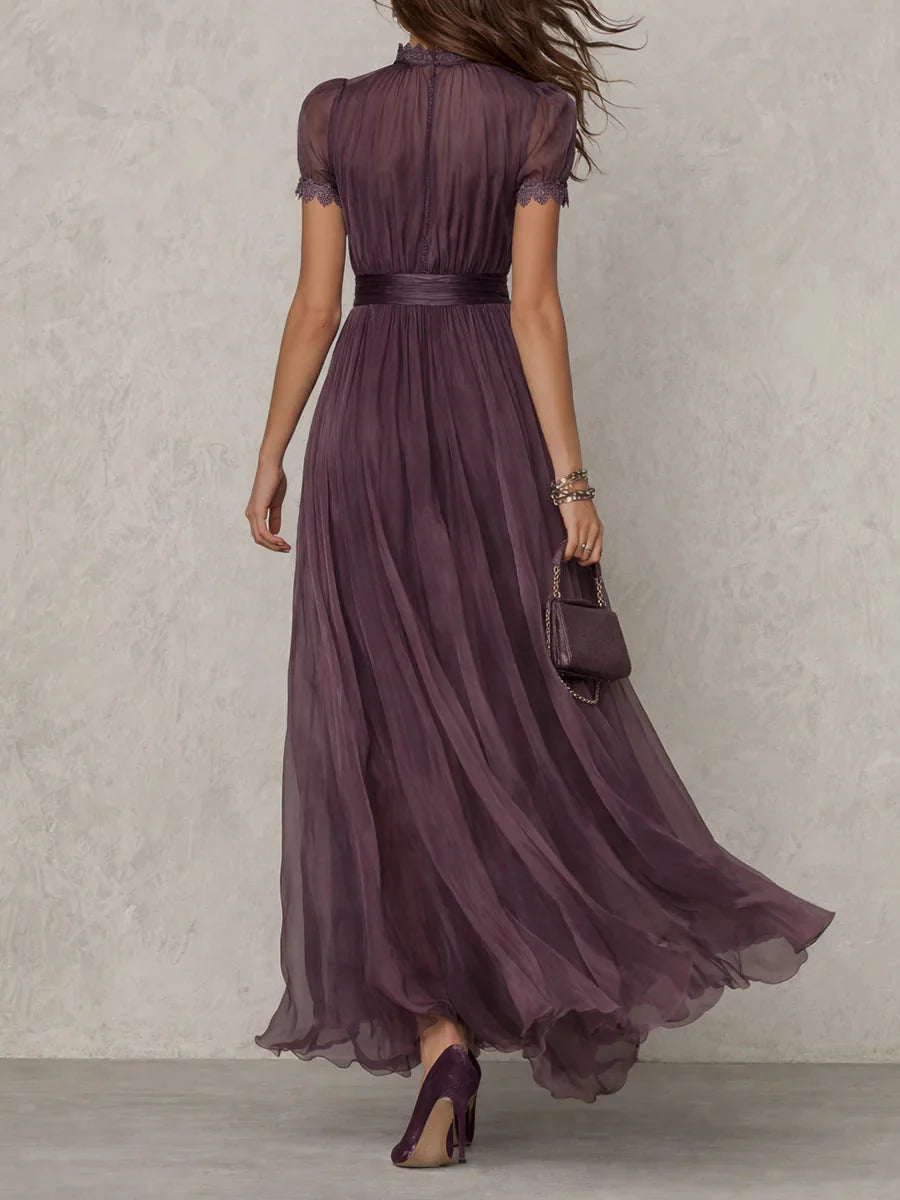 Women's Flowing Pleated High Neck Maxi Dress