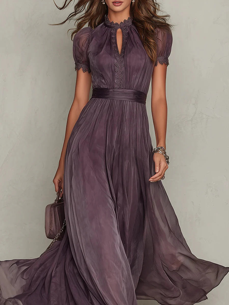 Women's Flowing Pleated High Neck Maxi Dress