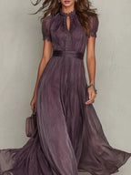 Women's Flowing Pleated High Neck Maxi Dress