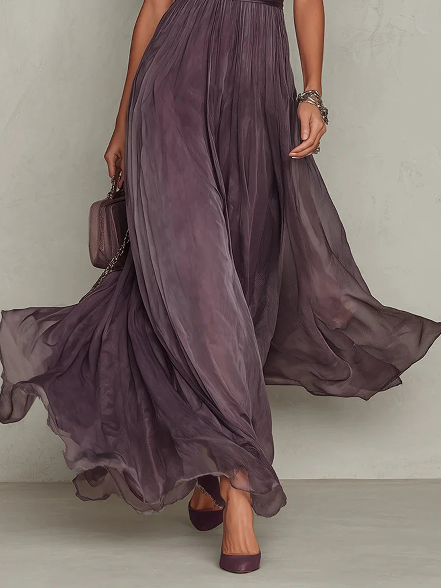 Women's Flowing Pleated High Neck Maxi Dress