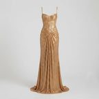 Women's Gold Metallic Corset Maxi Dress