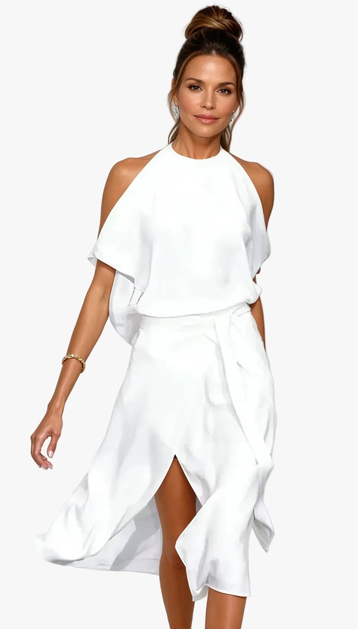 Women's Halter Cold Shoulder Midi Dress
