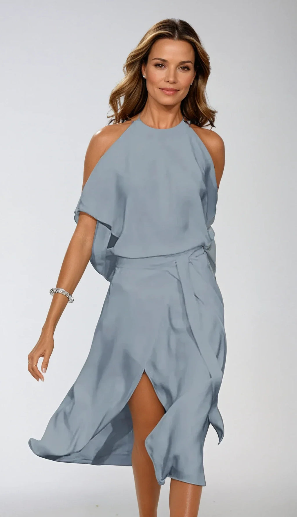 Women's Halter Cold Shoulder Midi Dress