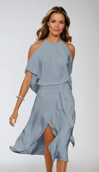 Women's Halter Cold Shoulder Midi Dress