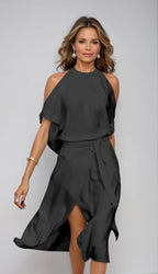 Women's Halter Cold Shoulder Midi Dress