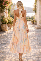 Women's Halter Neck Pleated Floral Maxi Dress