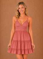 Women's Lace Bodice Tiered Mini Dress