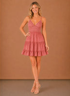 Women's Lace Bodice Tiered Mini Dress