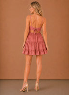 Women's Lace Bodice Tiered Mini Dress
