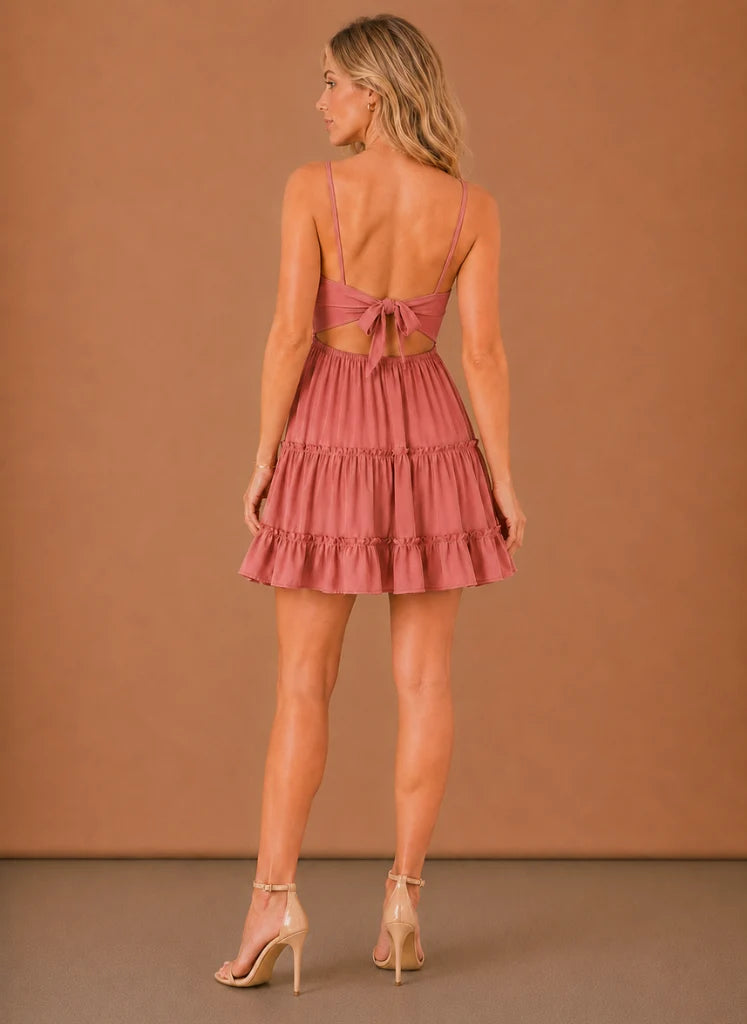 Women's Lace Bodice Tiered Mini Dress