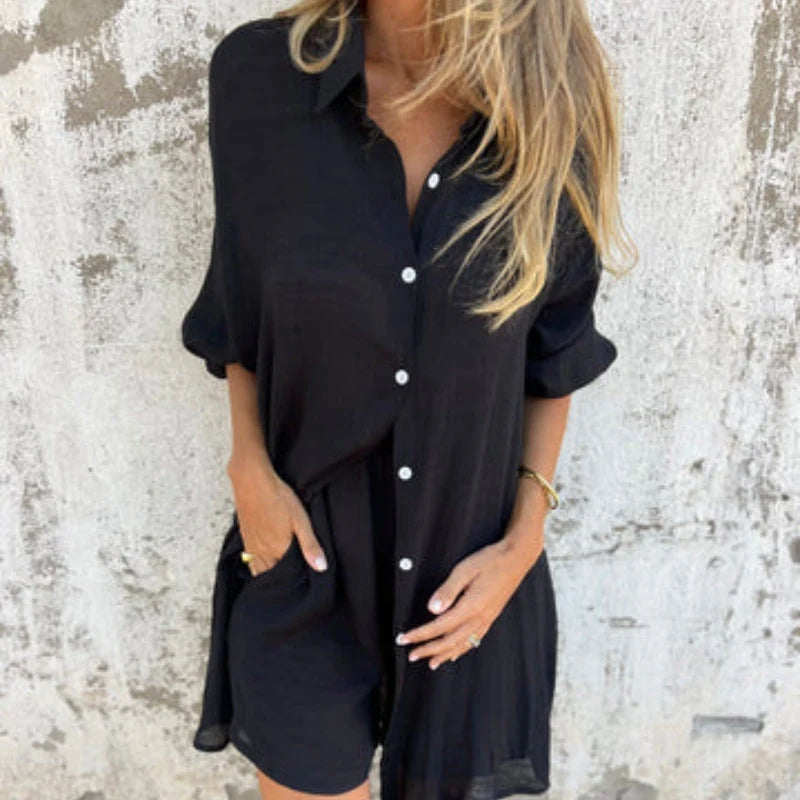 Women's Linen-Look Shirt & Shorts Set