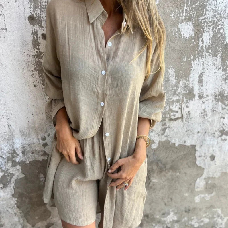 Women's Linen-Look Shirt & Shorts Set