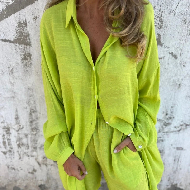 Women's Linen-Look Shirt & Shorts Set