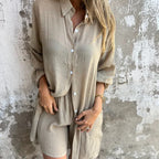 Women's Linen-Look Shirt & Shorts Set