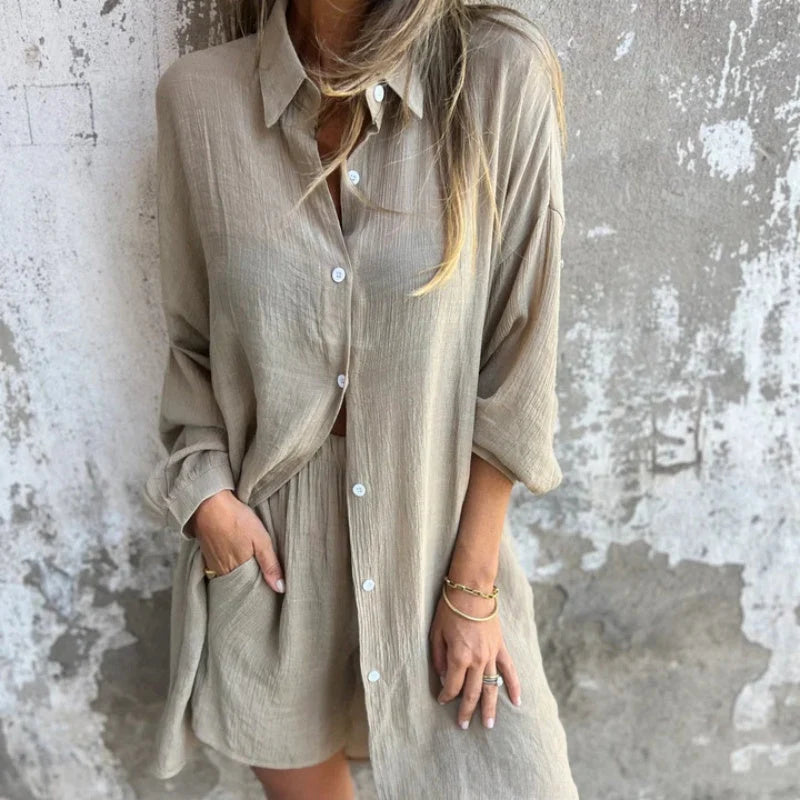 Women's Linen-Look Shirt & Shorts Set