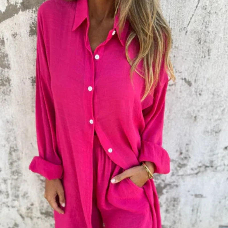 Women's Linen-Look Shirt & Shorts Set