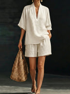 Women's Linen Two-Piece Shorts Set