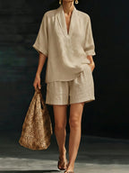 Women's Linen Two-Piece Shorts Set