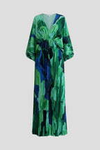 Women's Long Pleated V-Neck Maxi Dress