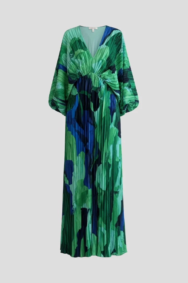 Women's Long Pleated V-Neck Maxi Dress
