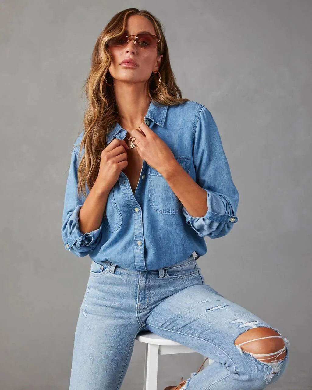 Women's Long Sleeve Denim Shirt