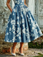 Women's Off-Shoulder Floral Swing Midi Dress