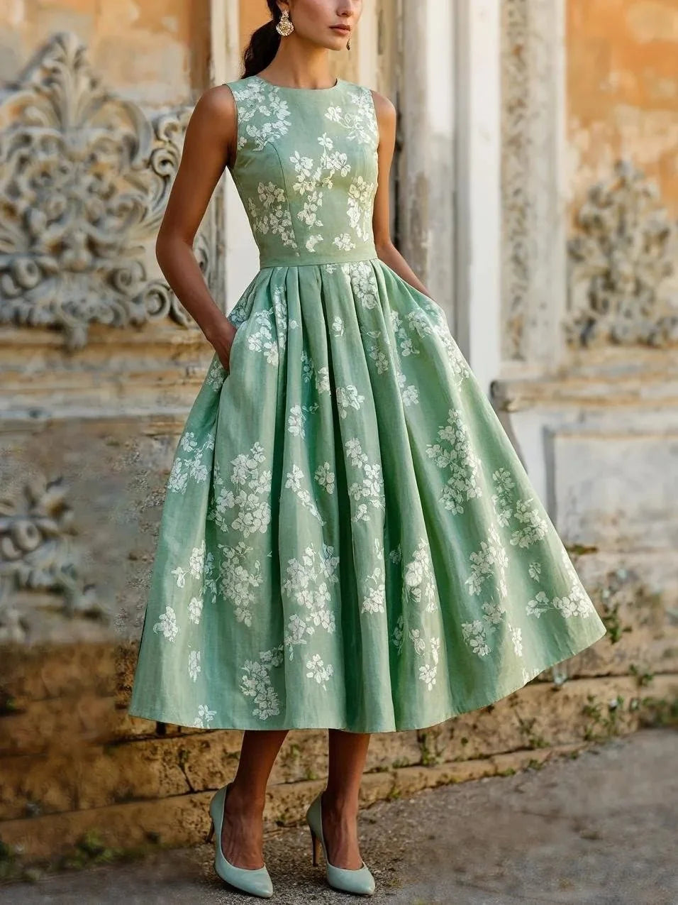 Women's Off-Shoulder Floral Swing Midi Dress