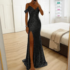 Women's Off-Shoulder Sequin Maxi Dress