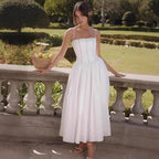 Women's Pleated Strapless Sweetheart Midi Dress