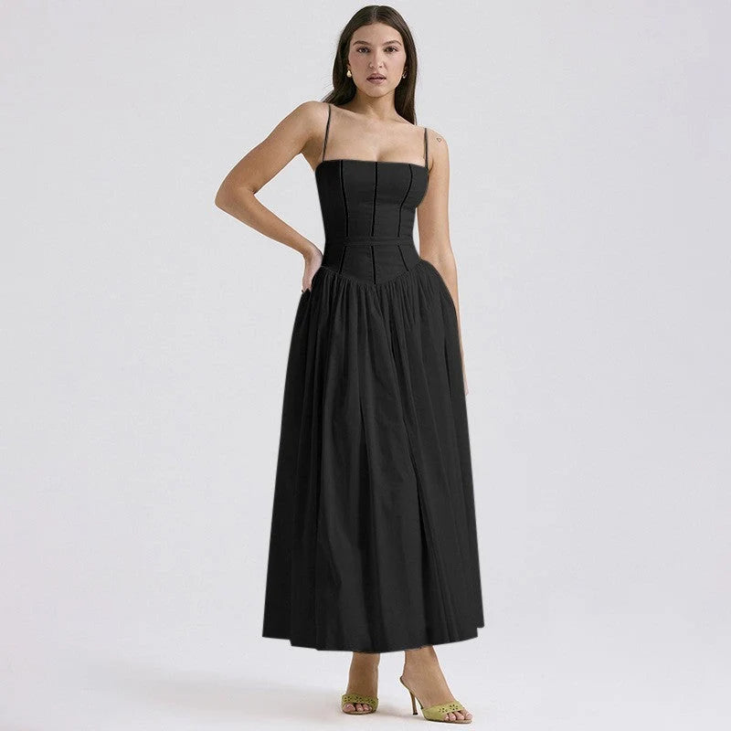 Women's Pleated Strapless Sweetheart Midi Dress