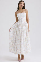 Women's Pleated Strapless Sweetheart Midi Dress