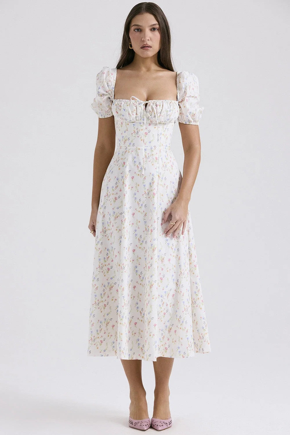 Women's Pleated Strapless Sweetheart Midi Dress