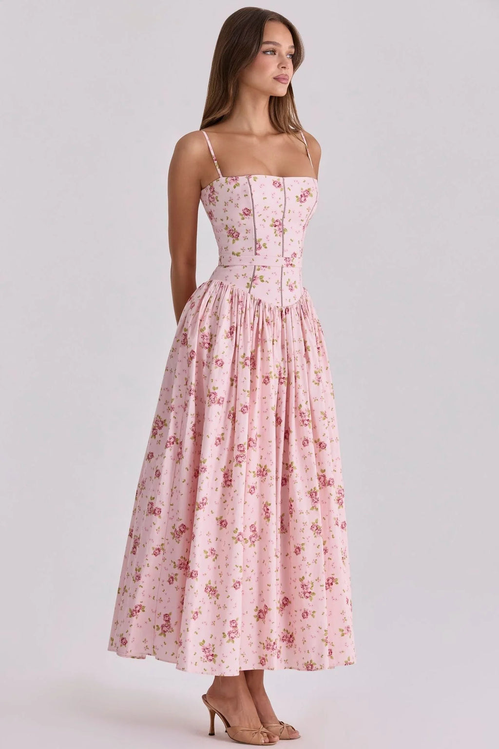 Women's Pleated Strapless Sweetheart Midi Dress