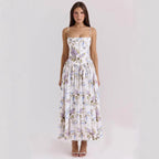 Women's Pleated Strapless Sweetheart Midi Dress