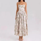 Women's Pleated Strapless Sweetheart Midi Dress